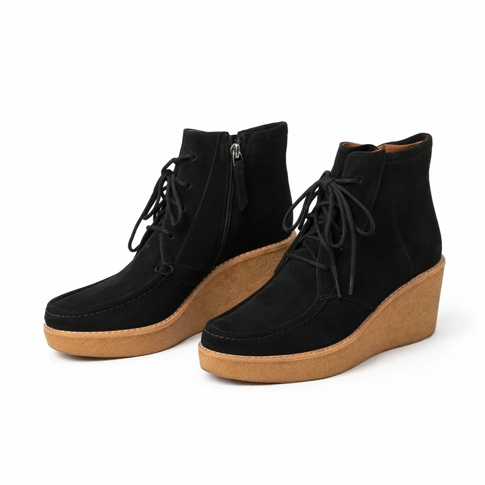 Derek Crosby Lam suede zip Wedge Comfort  booties‎ 9.5